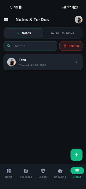 Notes list screen